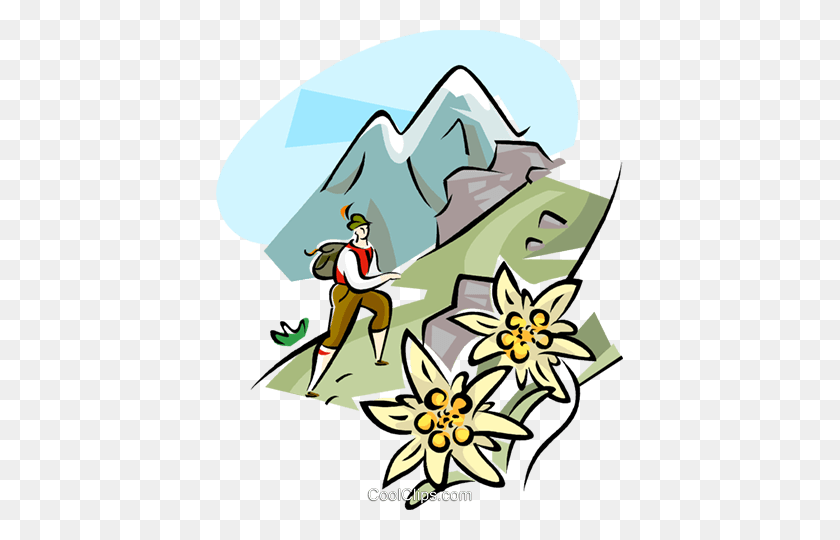407x480 Hiking In The Alps Royalty Free Vector Clip Art Illustration - Physical Activity Clipart