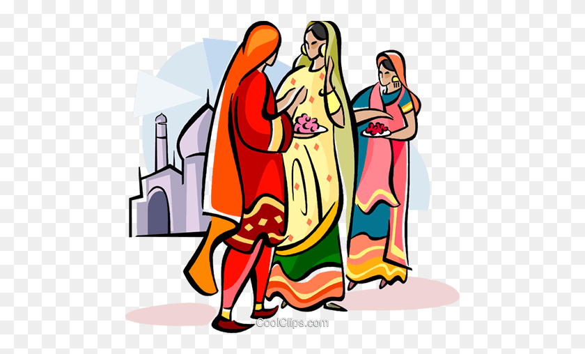 480x448 Hindu Woman Carrying Marigolds Royalty Free Vector Clip Art - Hindu Clipart