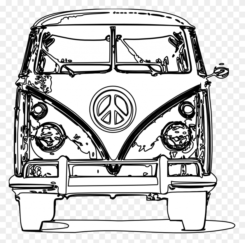 999x990 Hippies Clipart Volkswagen - Hippie Clipart Black And White
