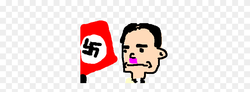 300x250 Hitler Head With Pink Mustache Next To Nazi Flag Drawing - Hitler Mustache PNG