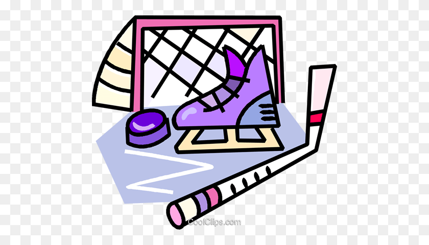 480x419 Hockey Equipment Royalty Free Vector Clip Art Illustration - Hockey Net Clipart
