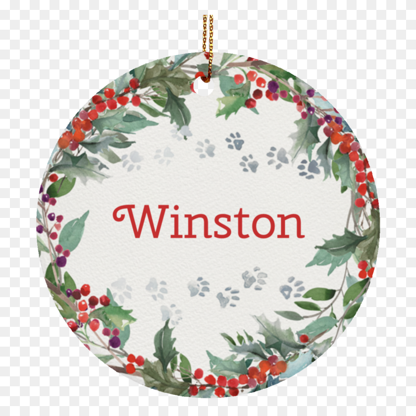 1155x1155 Holiday Watercolor Wreath Customizable Ceramic Circle Ornament - Watercolor Wreath PNG