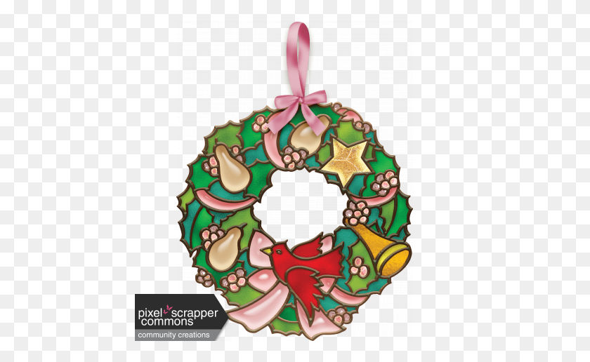 456x456 Holiday Wreath With Cardinal And Pears Graphic - Holiday Wreath Clip Art