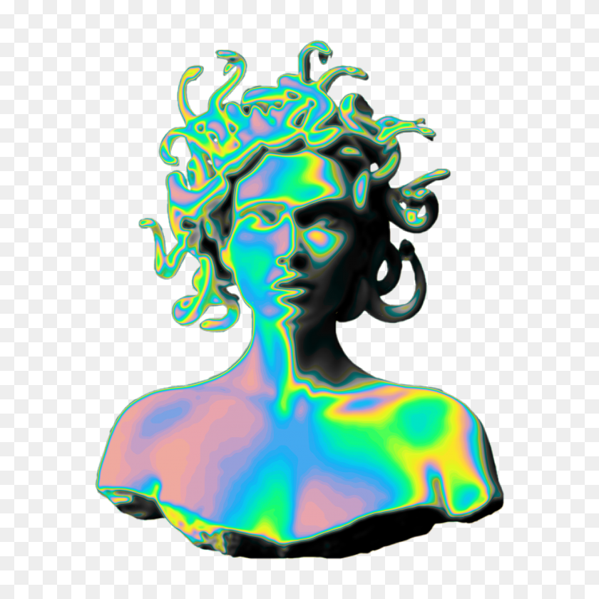 2896x2896 Holo Holographic Vaporwave Aesthetic Medusa Sculpture - Vaporwave Statue PNG