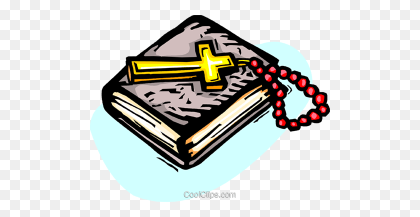 480x374 Holy Bible With Crucifix And Beads Royalty Free Vector Clip Art - Crucifix Clipart