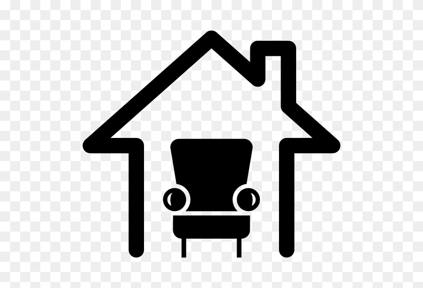 512x512 Home Interior Symbol Of A Single Sofa In A House Outline - House Outline PNG