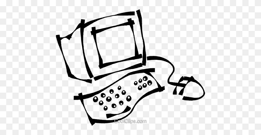 480x377 Homeoffice Computer Royalty Free Vector Clip Art Illustration - Office Clipart Black And White