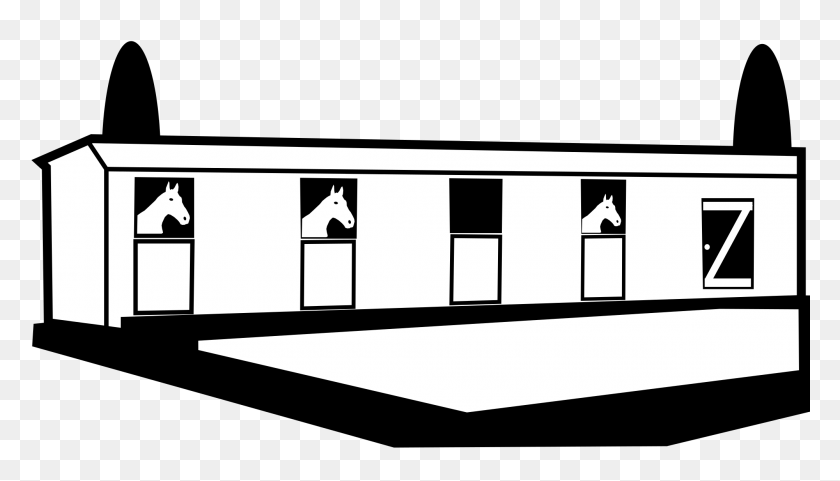 2000x1080 Horse Barn Cliparts - Horses Clipart Black And White