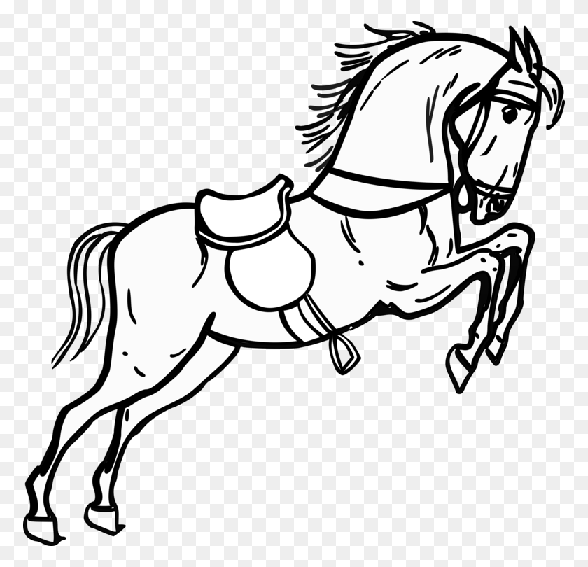 774x750 Лошадь Рисунок Черно-Белый Мультфильм Линии Искусства - Седло Клипарт