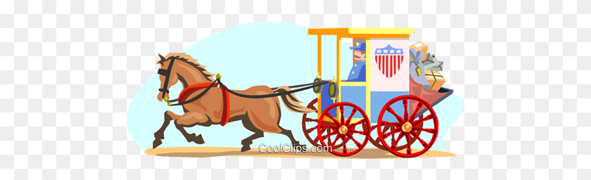 480x196 Horse Drawn Mail Carriage Royalty Free Vector Clip Art - Chariot Clipart