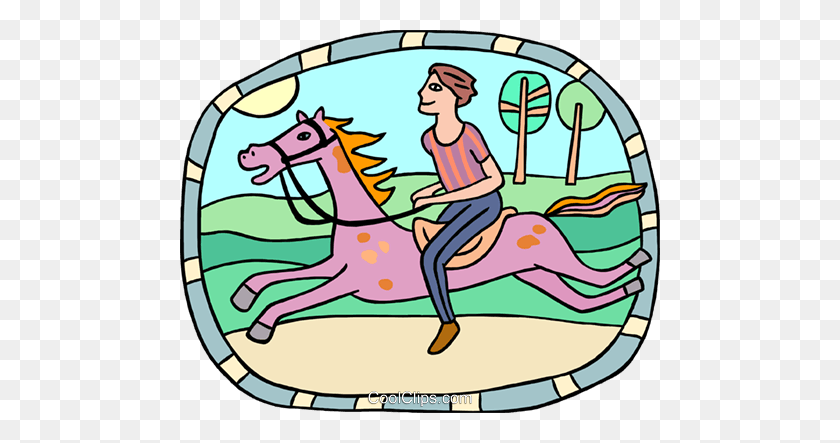480x383 Horseback Rider Royalty Free Vector Clip Art Illustration - Horseback Riding Clipart