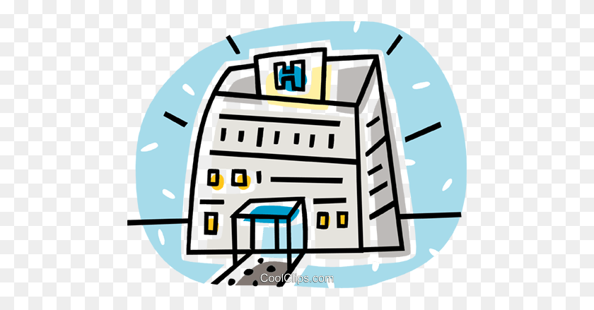 480x379 Hospital Buildings Royalty Free Vector Clip Art Illustration - Hospital Building Clipart