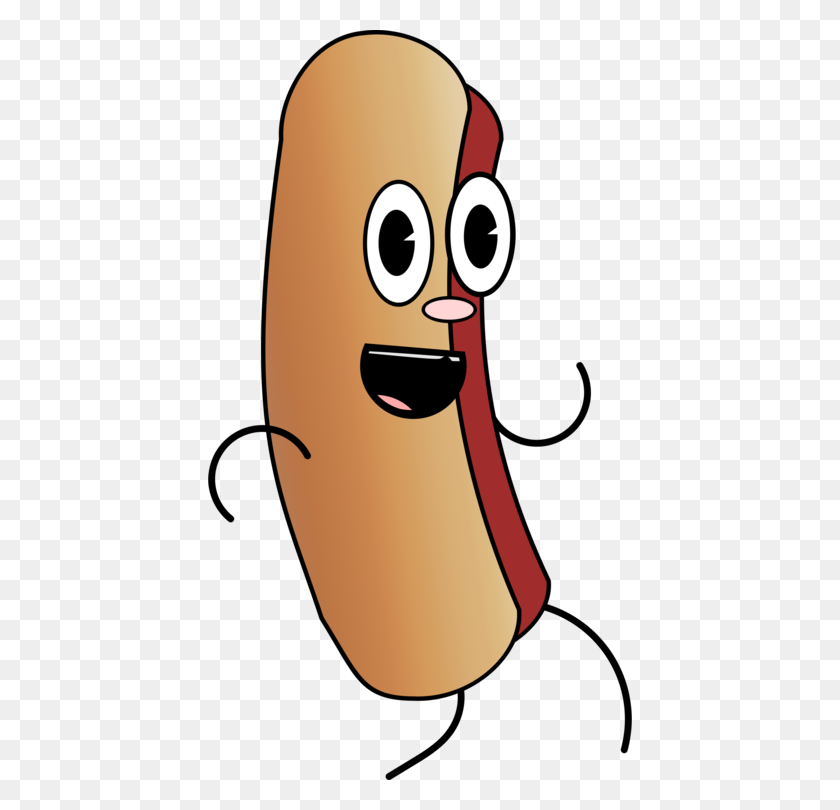 424x750 Hot Dog Cartoon Bun Sausage Food - Sausage Clipart