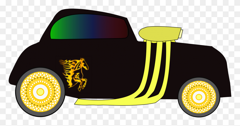1939x951 Hotrod With Yellow Horse And Large Engine Vector Clipart Image - Free Hot Rod Clipart