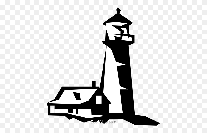 461x480 House Beside A Lighthouse Royalty Free Vector Clip Art - Lighthouse Black And White Clipart