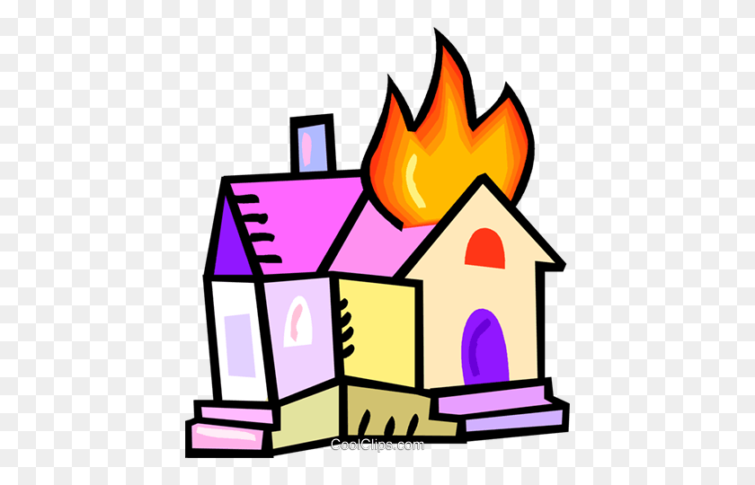 428x480 House On Fire Royalty Free Vector Clip Art Illustration - House On Fire Clipart