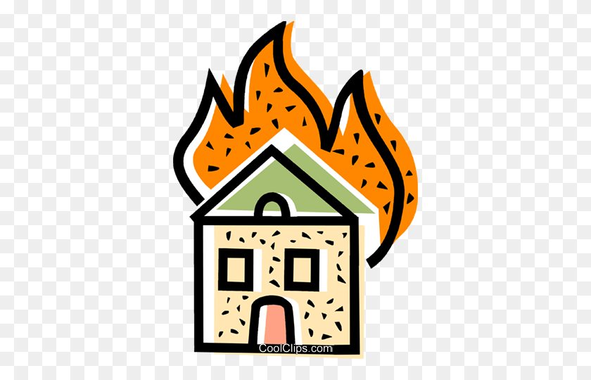 348x480 House On Fire Royalty Free Vector Clip Art Illustration - House On Fire Clipart