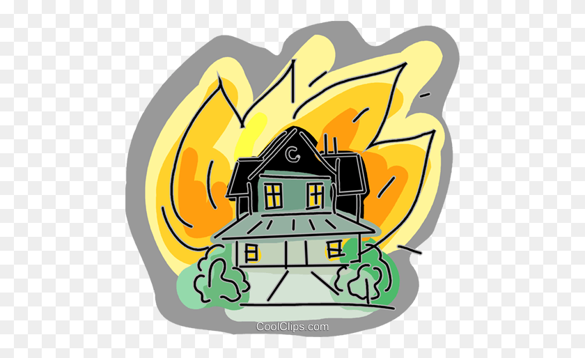 480x454 House On Fire Royalty Free Vector Clip Art Illustration - House On Fire Clipart