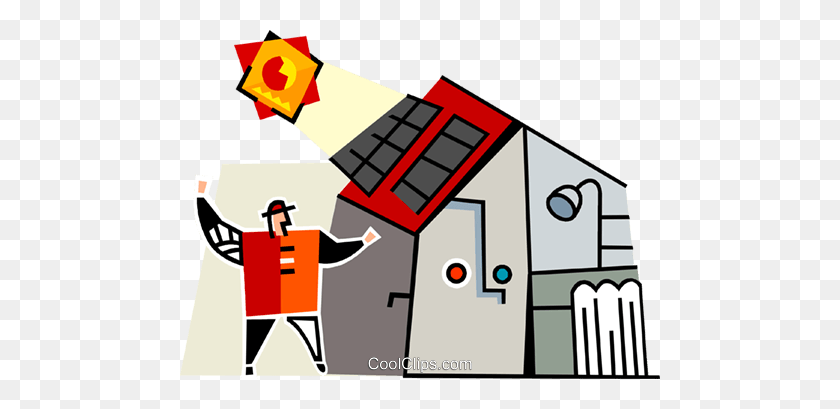 480x349 House With Solar Panels Royalty Free Vector Clip Art Illustration - Solar Energy Clipart