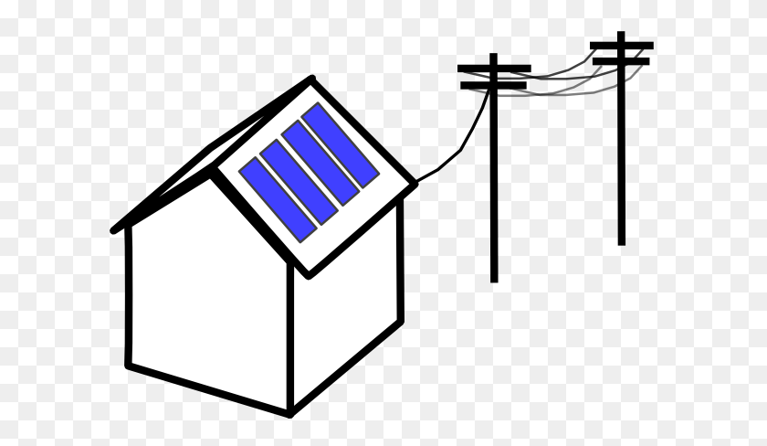 600x428 Casa Con Solar Fotovoltaica Y Líneas Eléctricas Clipart - Solar Clipart