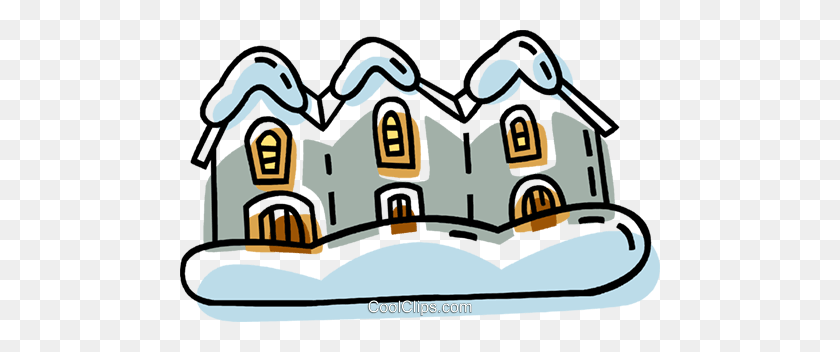 480x292 Дома В Ряд После Снегопада Клипарт В Векторном Формате - Ряд Домов Клипарт