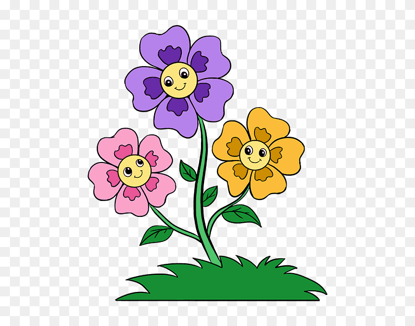 678x600 Cómo Dibujar Flores De Dibujos Animados Fácil Paso - Dibujo De Flores Png