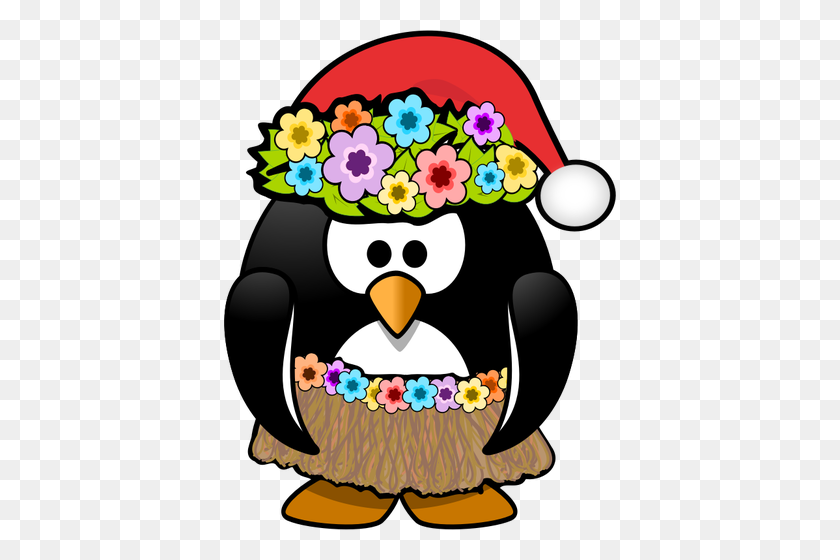 392x500 Hula Penguin Ready With Christmas Hat Vector Clipart Public - Clipart Skirt