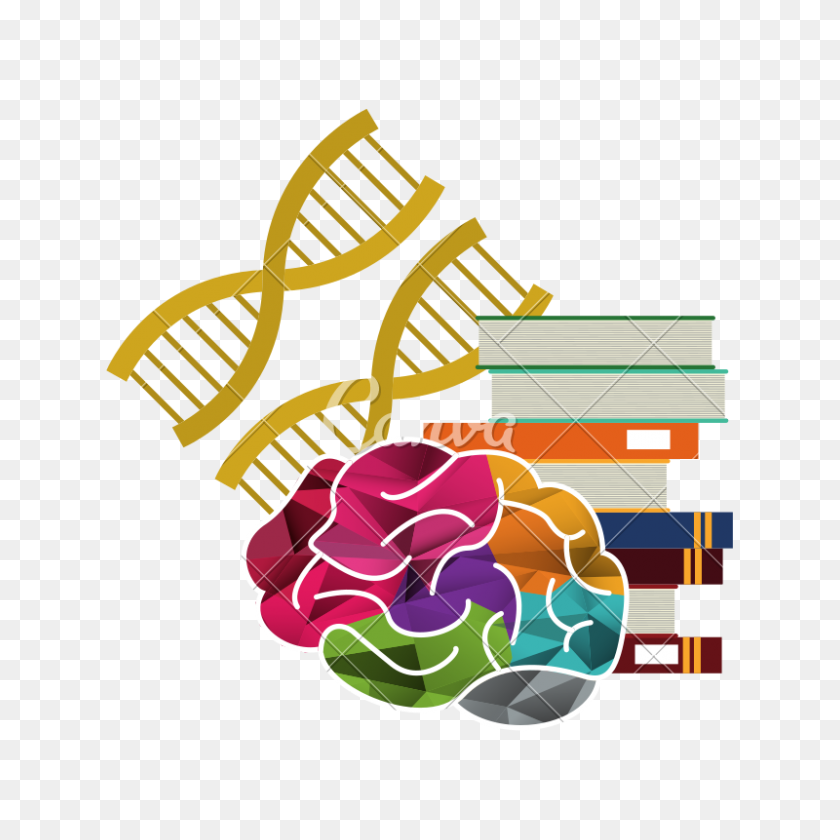 800x800 Human Brain And Books With Dna Strands Icon Image - Dna Strand Clipart