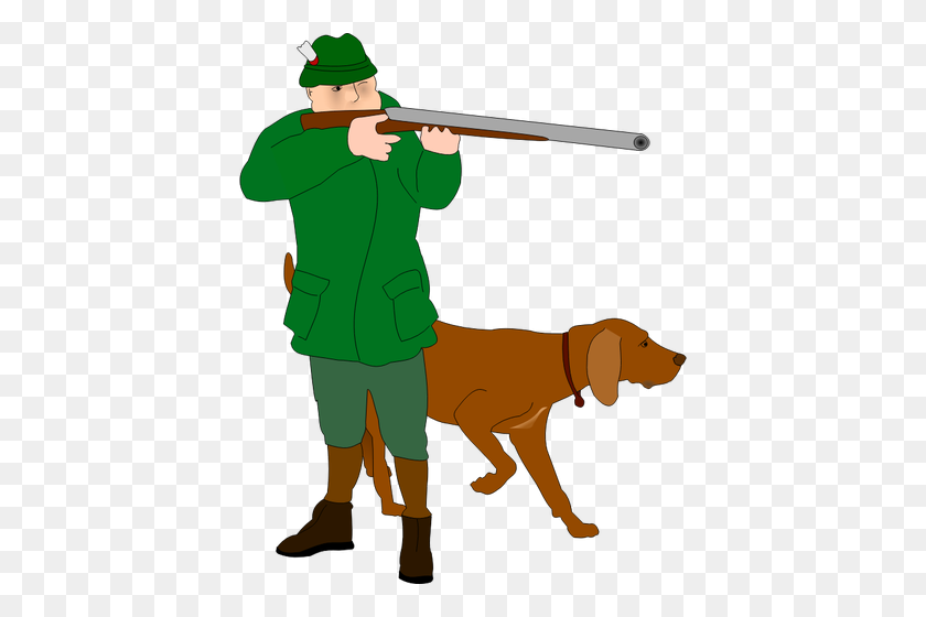 406x500 Охотник С Нюхательной Собакой Векторные Картинки - Бассет-Хаунд Клипарт