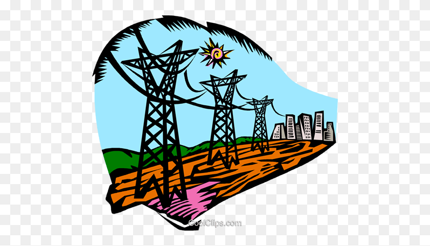 480x421 Hydro Electrical Industry, Hydro Towers Royalty Free Vector Clip - Industry Clipart
