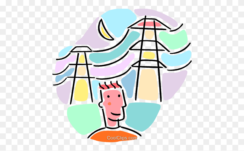 480x461 Hydro Lines, Power Lines Royalty Free Vector Clipart Ilustración - Power Lines Clipart