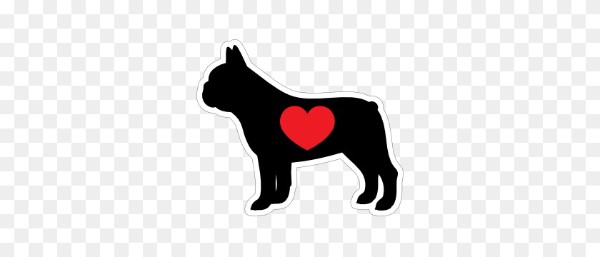 300x300 I Love My French Bulldog Silhouette With Heart Sticker - French Bulldog Clipart