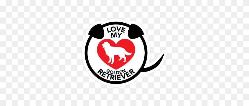 300x300 I Love My Golden Retriever Puppy Heart Circle With Tail Magnet - Golden Retriever PNG