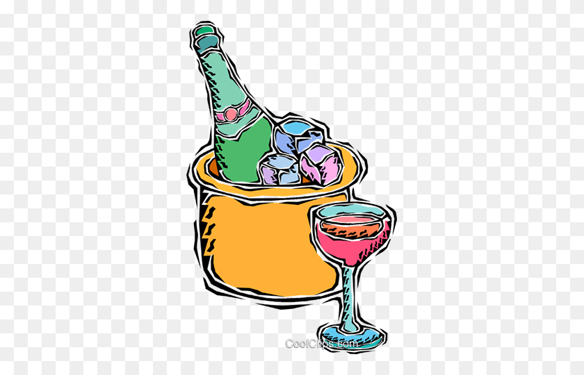 303x480 Ice Bucket With Champagne Royalty Free Vector Clip Art - Champagne Clipart PNG