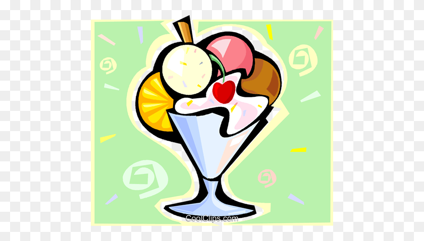 480x418 Ice Cream Sundae With Fruit Royalty Free Vector Clip Art - Sundae Clipart