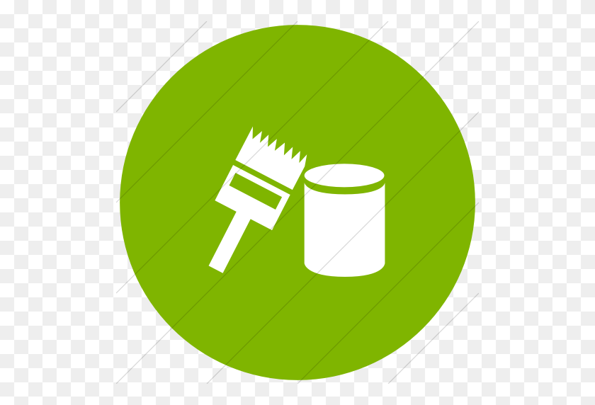 512x512 Iconsetc Flat Circle White On Green Classica Paint Brush And Can - Paint Circle PNG