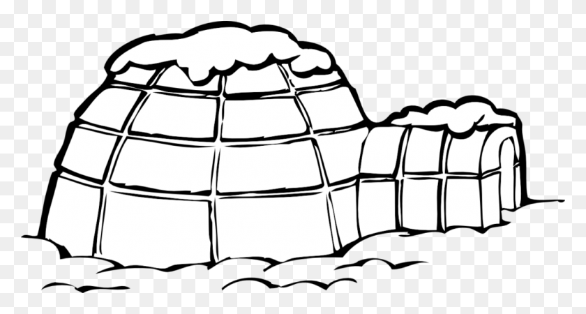 1024x512 Igloo Clip Art Black And White Line Coloring Book Colouring - Cooler Clipart