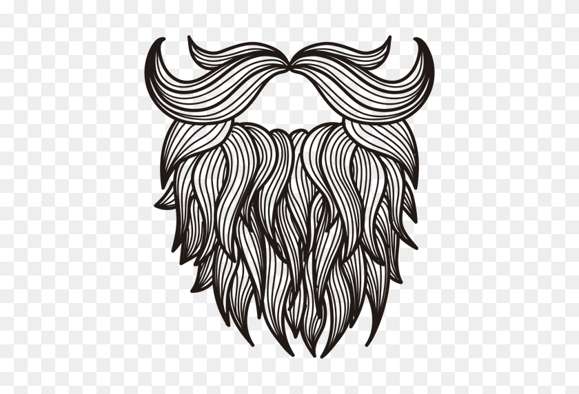 512x512 Illustrated Hipster Moustache Beard - White Beard PNG