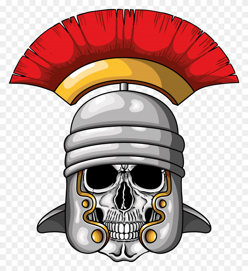 6942x7632 Illustration Of Centurion Human Skull With Roman Helmet Tats - Roman Helmet PNG