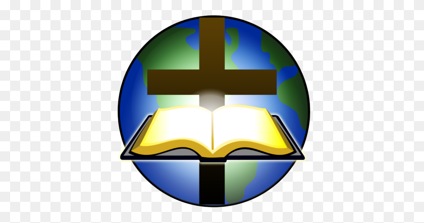 400x382 Image Bible And Cross Before Globe Cross Image - Globe Clipart PNG