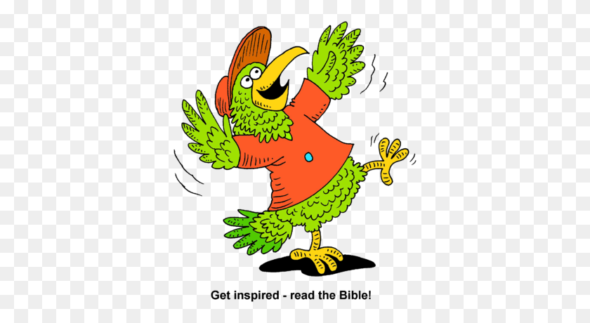 346x400 Изображение Счастливого Попугая С Широко Распростертыми Крыльями - Чтение Библии Клипарт