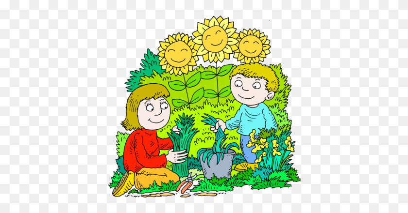 400x380 Image Mother And Son In A Happy Gardening Picture - Mother And Son Clipart