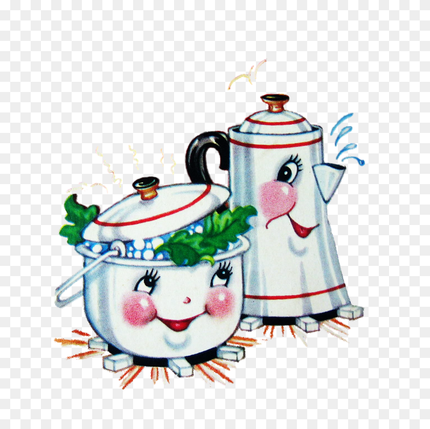 1435x1434 Винтажные Кухонные Иллюстрации Имаджимери - Клипарт «Час Кофе»