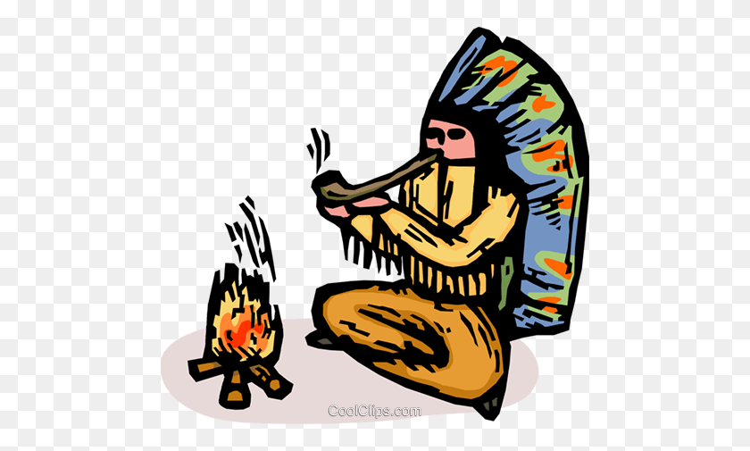480x445 Indian Chief Smoking A Pipe Royalty Free Vector Clip Art - Chief Clipart