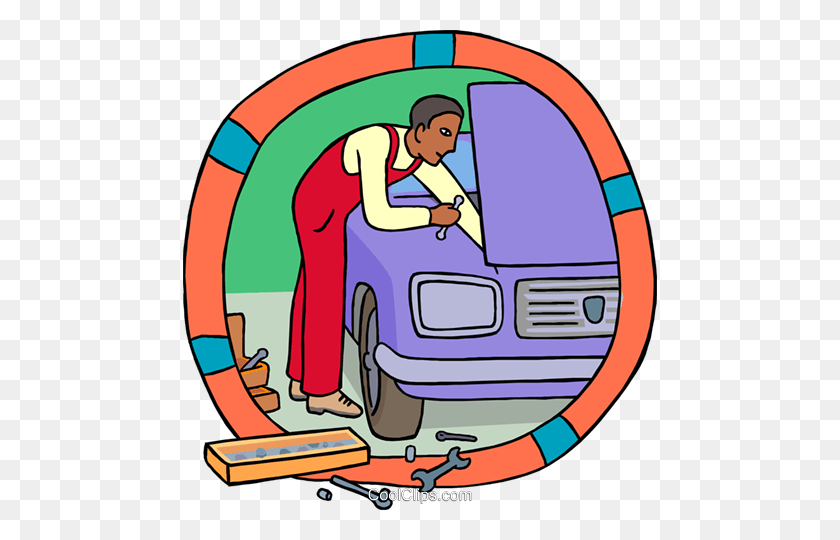 474x480 Industry, Auto Mechanic Working On A Car Royalty Free Vector Clip - Mechanic Clipart Free