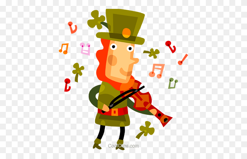 440x480 Irish Man Playing Fiddle Royalty Free Vector Clip Art Illustration - Fiddle Clipart