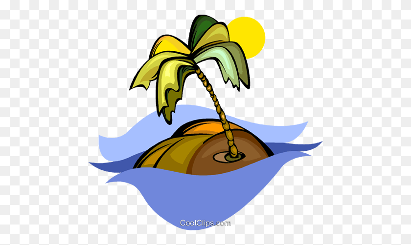 480x442 Island With Palm Tree Royalty Free Vector Clip Art Illustration - Palm Tree Island Clipart
