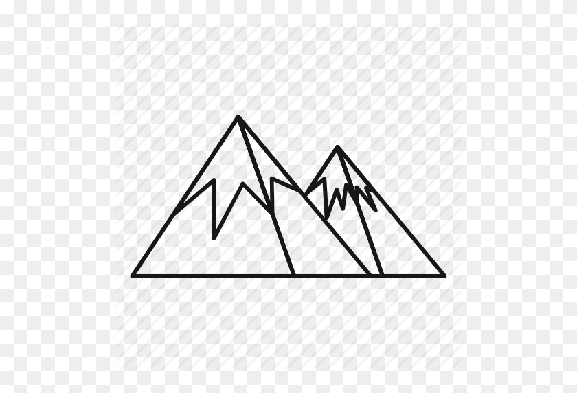 512x512 Isolated, Line, Mountain, Nature, Outline, Peak, Sun Icon - Mountain Outline PNG