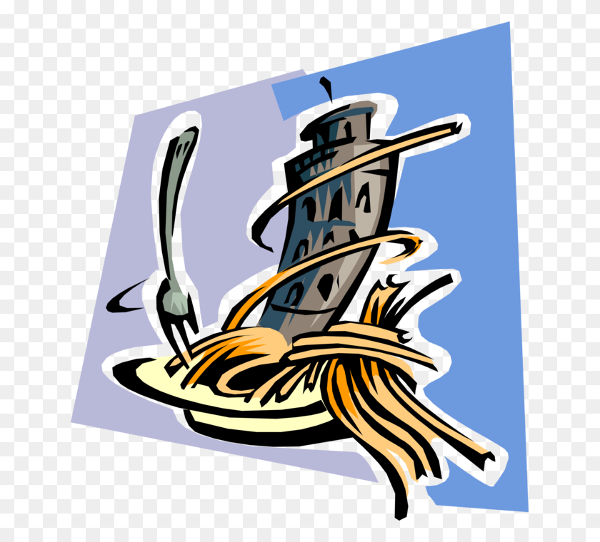 641x700 Italian Pasta With Leaning Tower Of Pisa - Spaghetti Dinner Clip Art