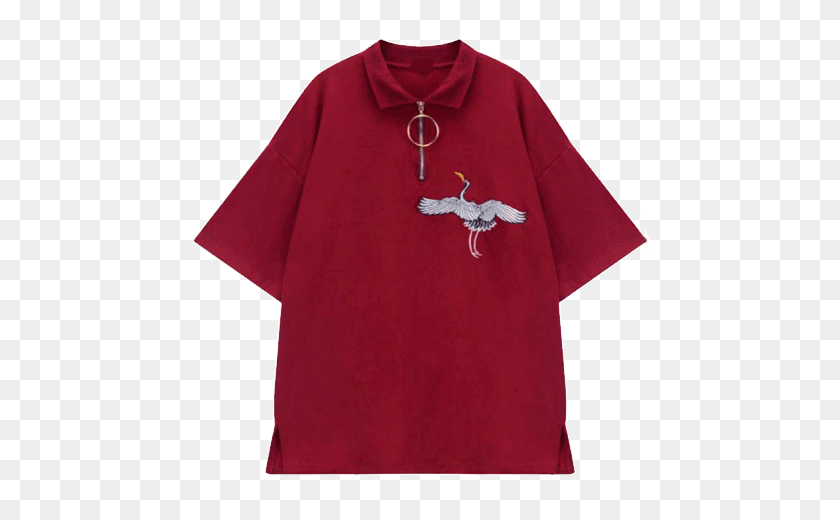 460x460 Itgirl Shop Crane Embroidery Red Tshirt - Red Shirt PNG